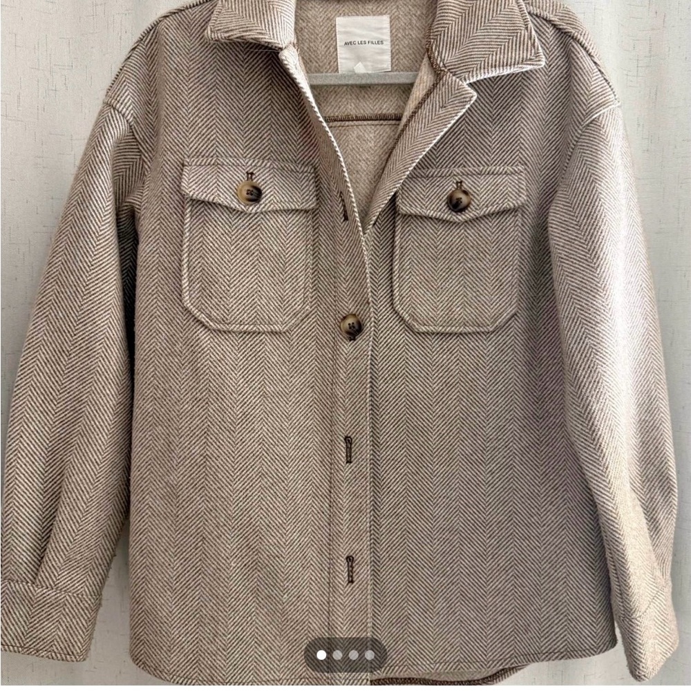 Avec Les Filles Beige Herringbone Utility Jacket